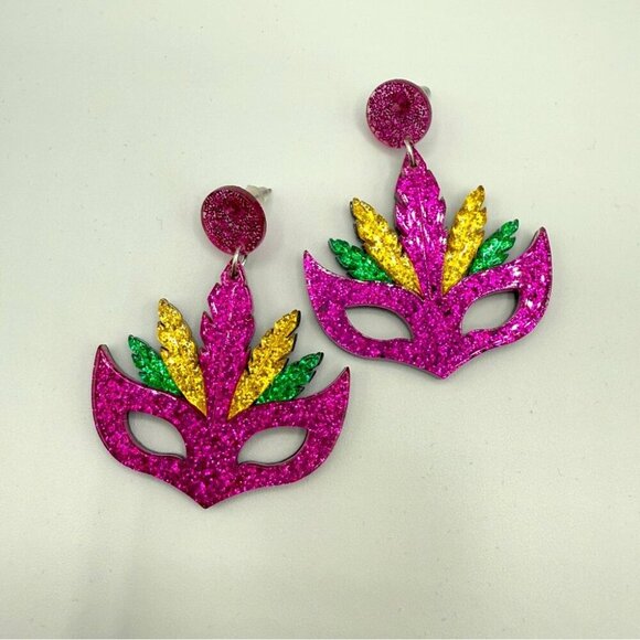 Vibrant Mardi Gras Cinco De Mayo Mask Shimmer Earrings - Picture 1 of 7